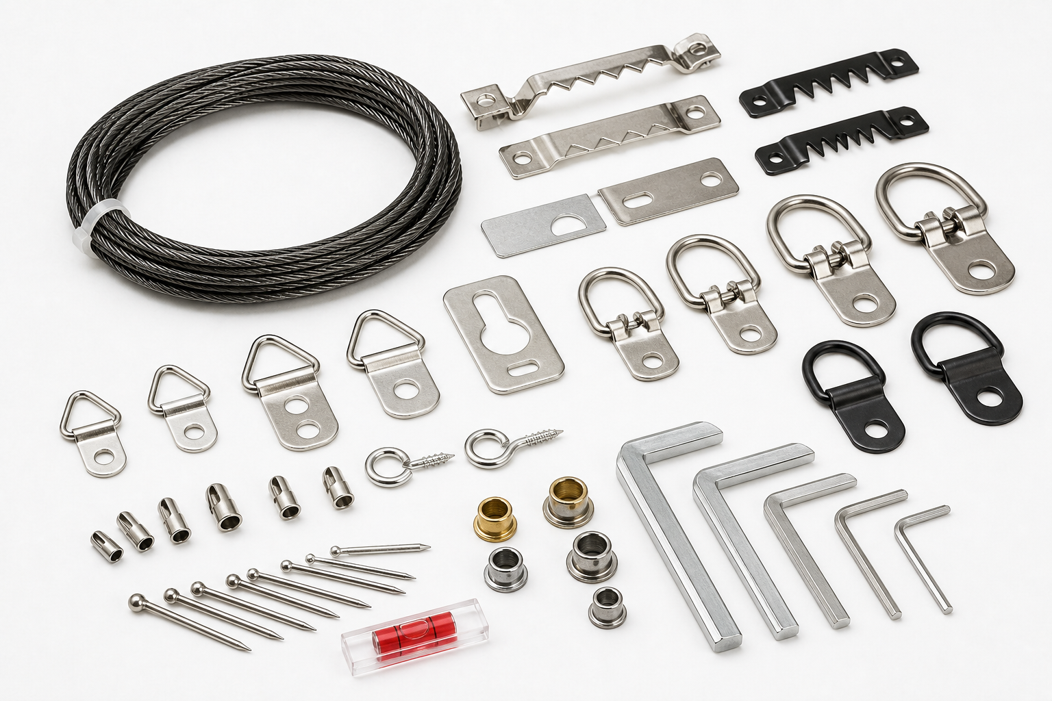Selección de herrajes, colgadores, cable y accesorios para enmarcación